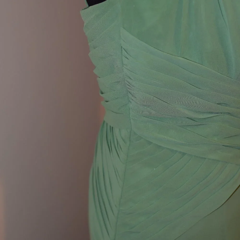 David's Bridal Moss Green One Shoulder Formal Chiffon Dress Bridesmaid Wedding 6 - Picture 5 of 12